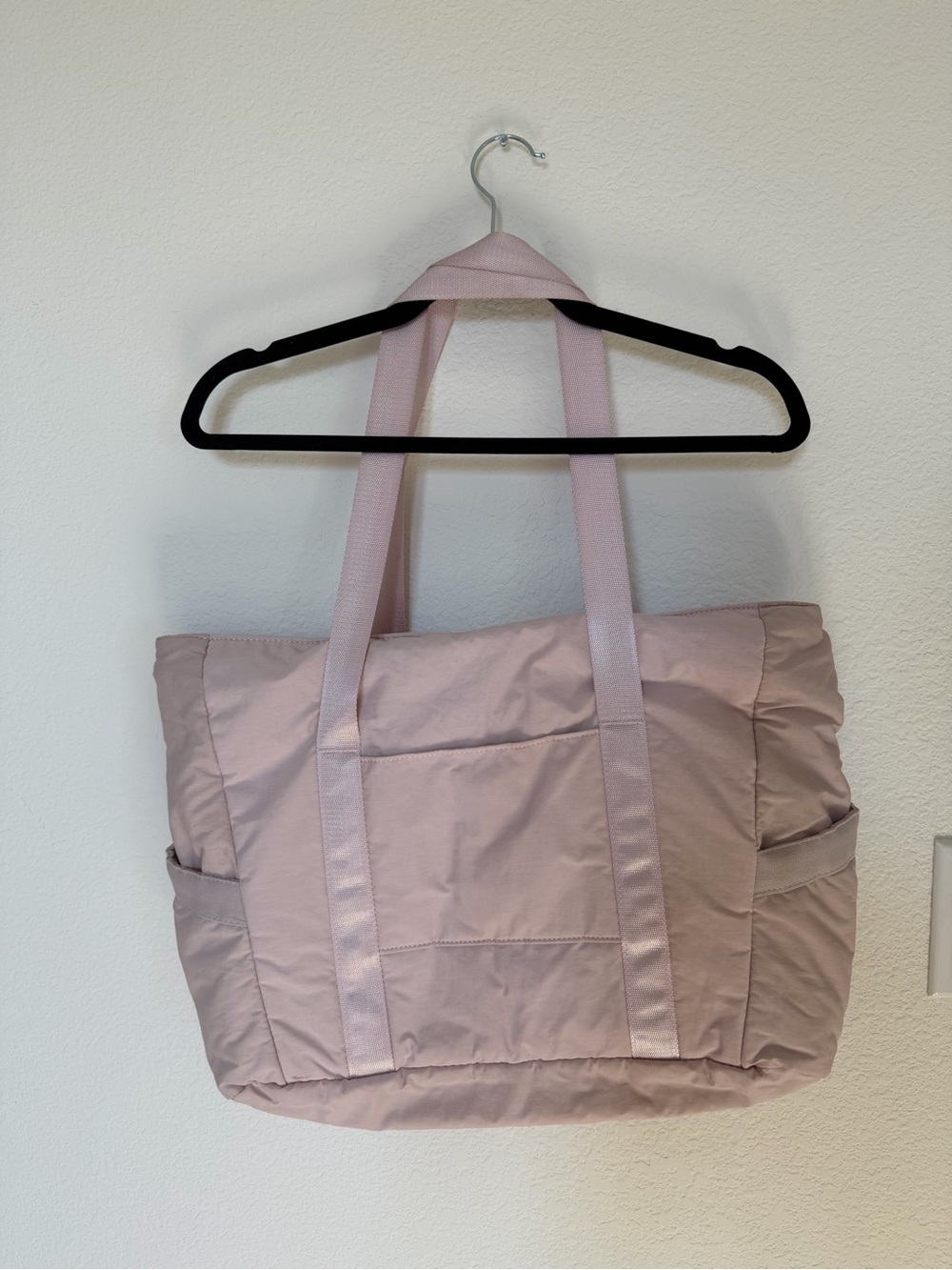 Light Pink Quilted Tote Bag with Dual Shoulder Straps